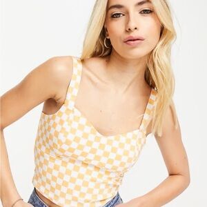 Hollister Yellow and White Checkered Crop Top